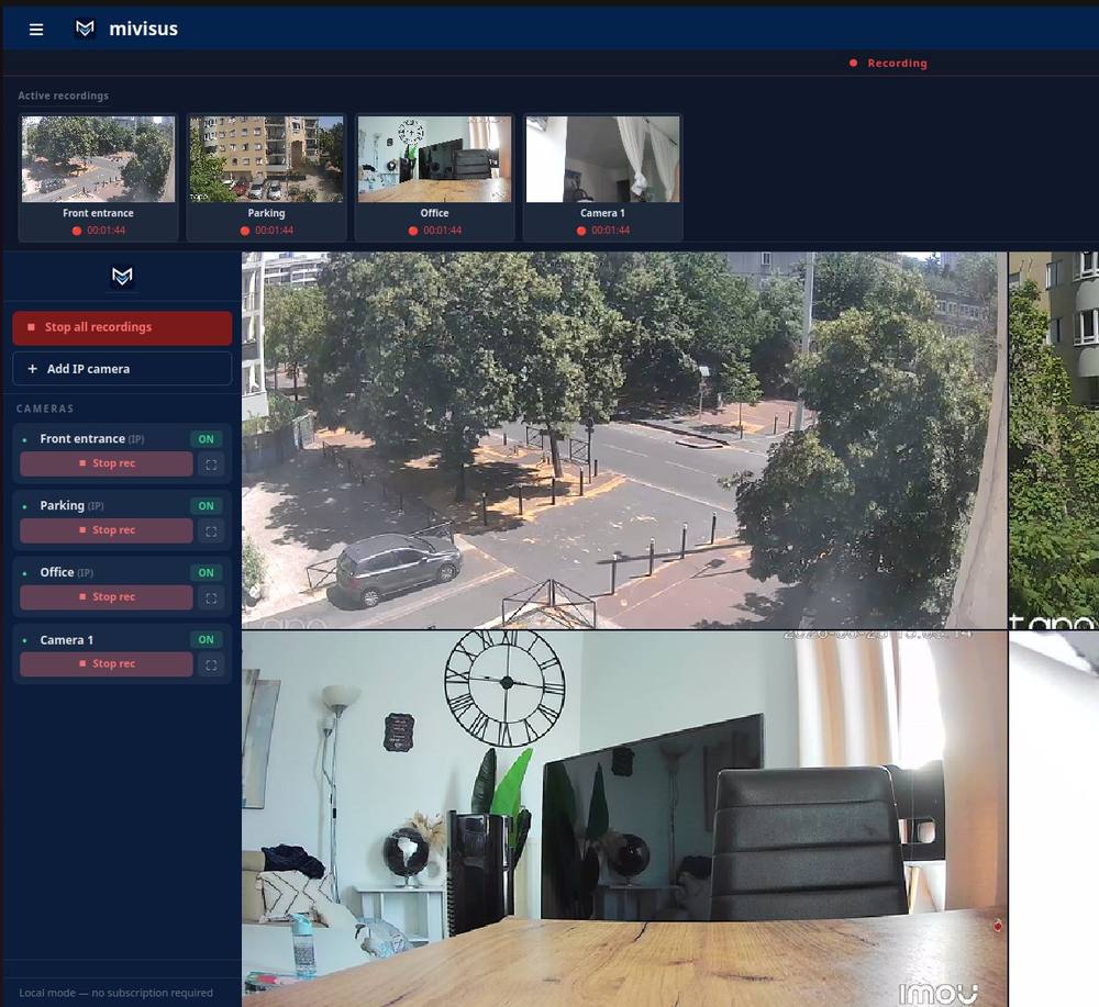 Mivisus — desktop app cameras view